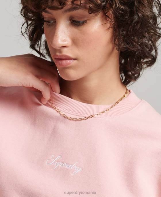 Superdry hanorac oversize pentru echipaj brodat heritage îmbrăcăminte roz femei JX0Z5808