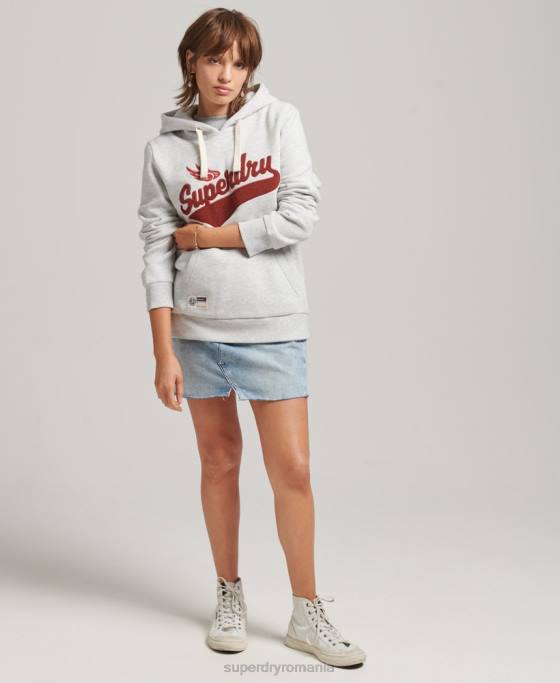Superdry hanorac pentru colegiu în stil scenariu îmbrăcăminte gri deschis femei JX0Z3443