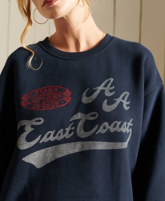 Superdry hanorac pentru echipaj colegial îmbrăcăminte marina femei JX0Z5998