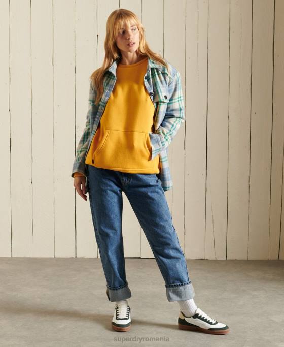 Superdry hanorac pentru echipaj cu buzunar brodat cu logo vintage îmbrăcăminte galben femei JX0Z5969