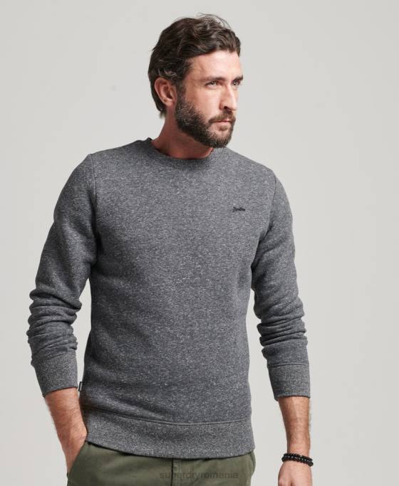 Superdry hanorac pentru echipaj cu logo esențial din bumbac organic îmbrăcăminte gri inchis bărbați JX0Z5226
