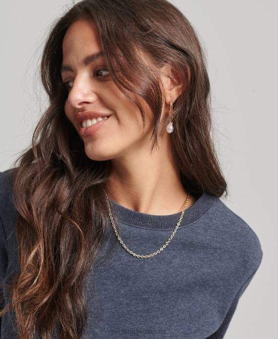 Superdry hanorac pentru echipaj cu logo esențial din bumbac organic îmbrăcăminte marina femei JX0Z6114