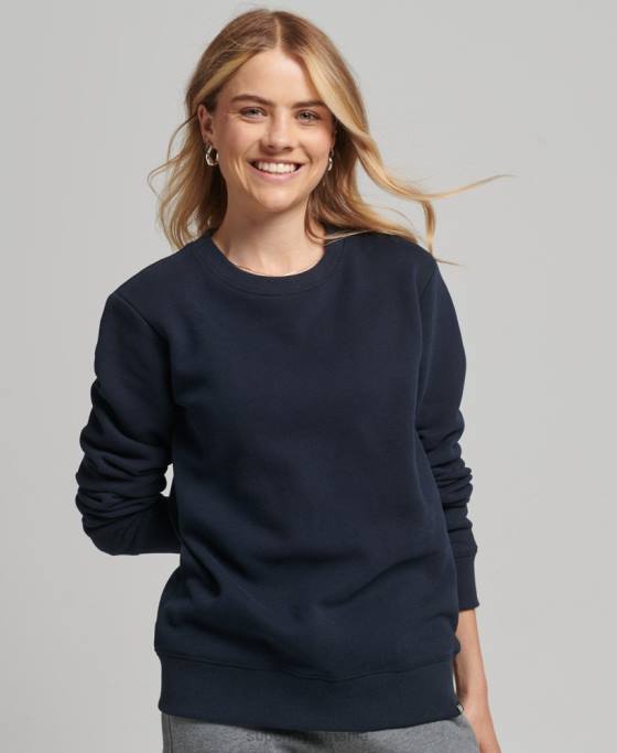 Superdry hanorac pentru echipaj cu logo esențial din bumbac organic îmbrăcăminte marina femei JX0Z6115