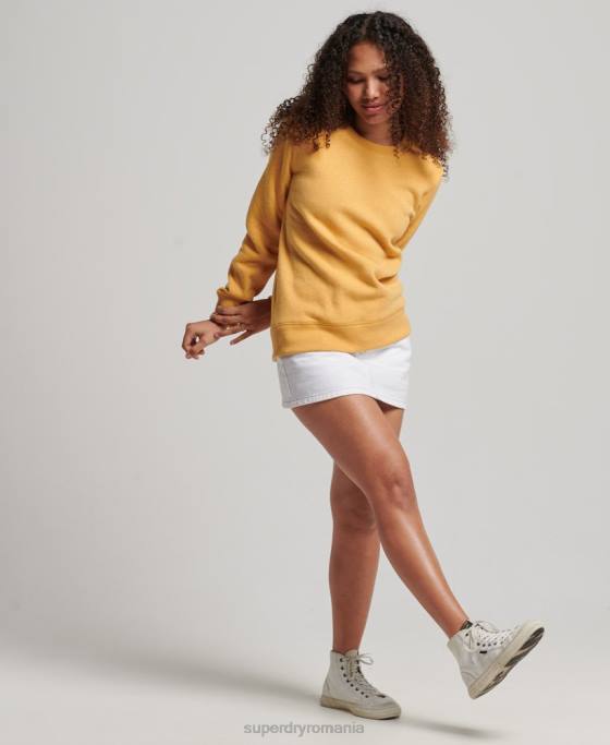 Superdry hanorac pentru echipaj cu logo vintage brodat îmbrăcăminte galben femei JX0Z2186