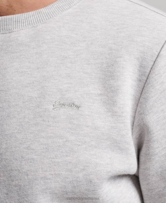 Superdry hanorac pentru echipaj cu logo vintage brodat îmbrăcăminte gri deschis bărbați JX0Z790