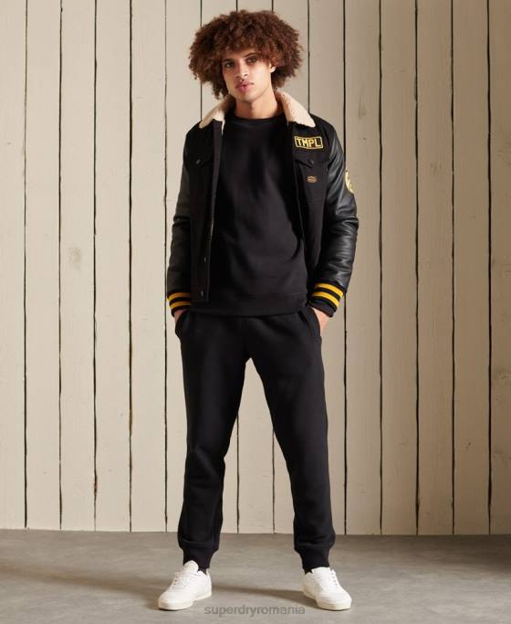 Superdry hanorac pentru echipaj cu logo vintage brodat îmbrăcăminte negru bărbați JX0Z776