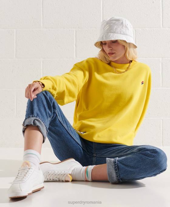 Superdry hanorac pentru echipaj esential din bumbac organic îmbrăcăminte galben femei JX0Z5822