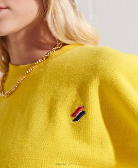 Superdry hanorac pentru echipaj esential din bumbac organic îmbrăcăminte galben femei JX0Z5822