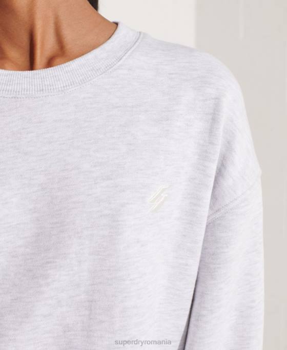 Superdry hanorac pentru echipaj esential din bumbac organic îmbrăcăminte gri deschis femei JX0Z5821