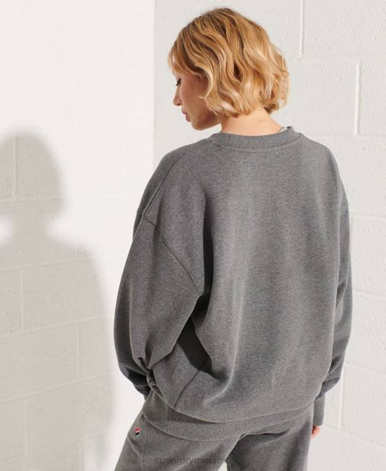 Superdry hanorac pentru echipaj esential din bumbac organic îmbrăcăminte gri inchis femei JX0Z5820