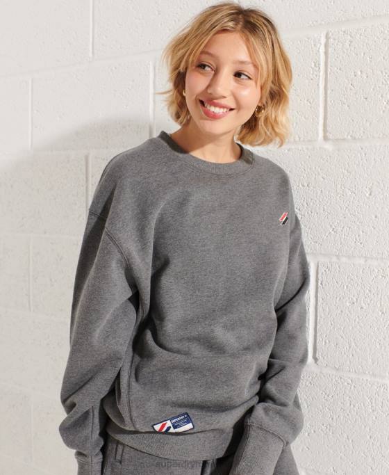 Superdry hanorac pentru echipaj esential din bumbac organic îmbrăcăminte gri inchis femei JX0Z5820