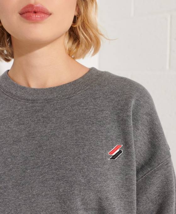 Superdry hanorac pentru echipaj esential din bumbac organic îmbrăcăminte gri inchis femei JX0Z5820