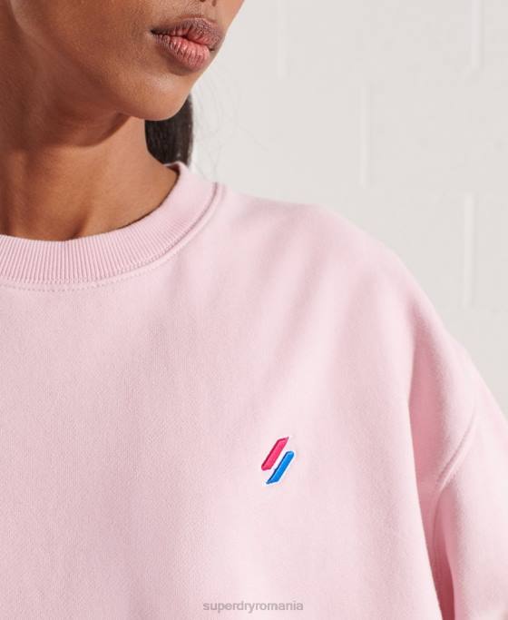 Superdry hanorac pentru echipaj esential din bumbac organic îmbrăcăminte roz femei JX0Z5792
