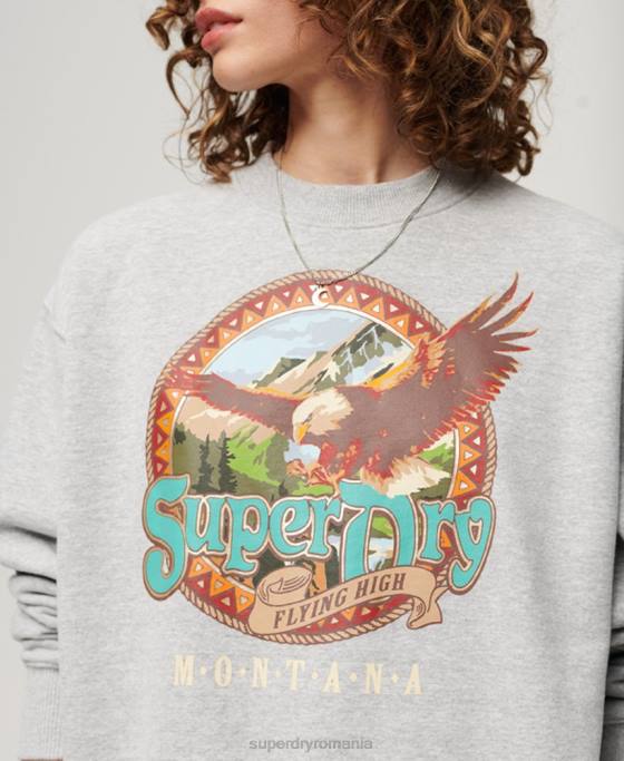 Superdry hanorac pentru echipaj grafic suvenir de călătorie îmbrăcăminte gri deschis femei JX0Z3277