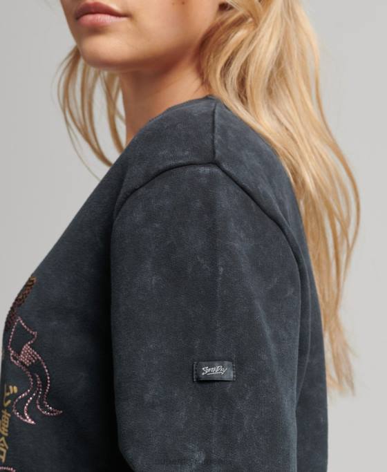 Superdry hanorac pentru echipaj metal mark mark îmbrăcăminte negru femei JX0Z5850