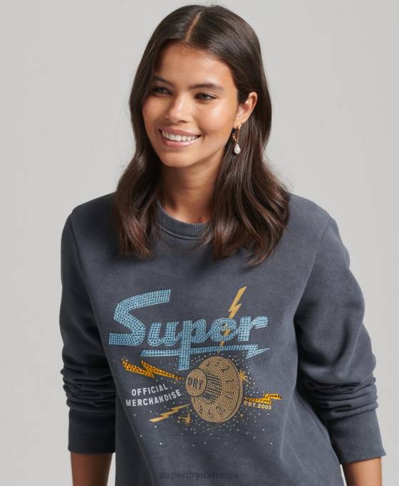 Superdry hanorac pentru echipaj metal mark mark îmbrăcăminte negru femei JX0Z6037