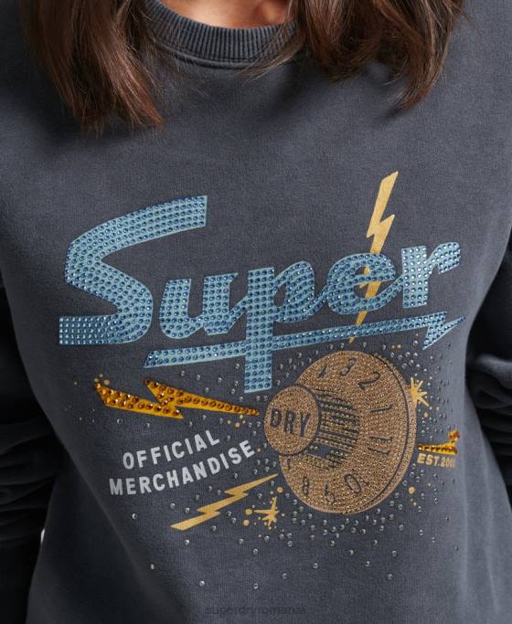 Superdry hanorac pentru echipaj metal mark mark îmbrăcăminte negru femei JX0Z6037