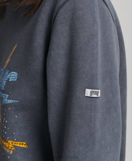 Superdry hanorac pentru echipaj metal mark mark îmbrăcăminte negru femei JX0Z6037