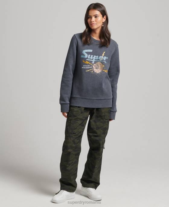 Superdry hanorac pentru echipaj metal mark mark îmbrăcăminte negru femei JX0Z6037