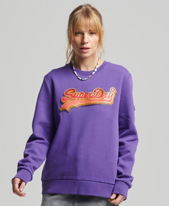 Superdry hanorac pentru echipaj sezonier cu logo vintage îmbrăcăminte Violet femei JX0Z3460