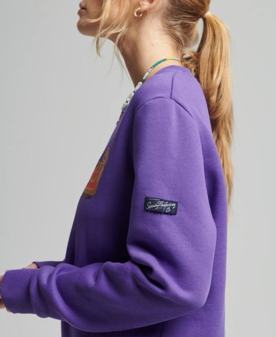Superdry hanorac pentru echipaj sezonier cu logo vintage îmbrăcăminte Violet femei JX0Z3460