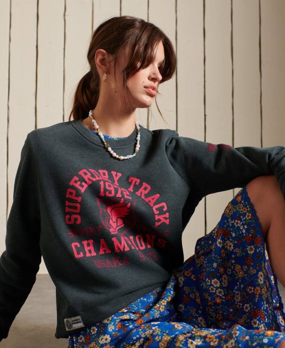 Superdry hanorac pentru echipajul de atletism îmbrăcăminte verde femei JX0Z6107