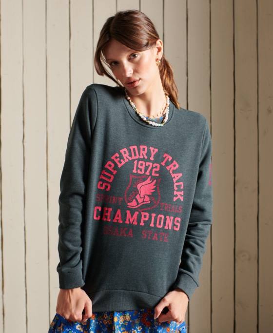 Superdry hanorac pentru echipajul de atletism îmbrăcăminte verde femei JX0Z6107