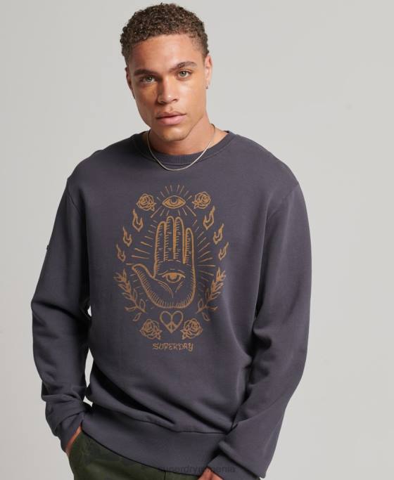 Superdry hanorac psych rock crew îmbrăcăminte gri inchis bărbați JX0Z5111