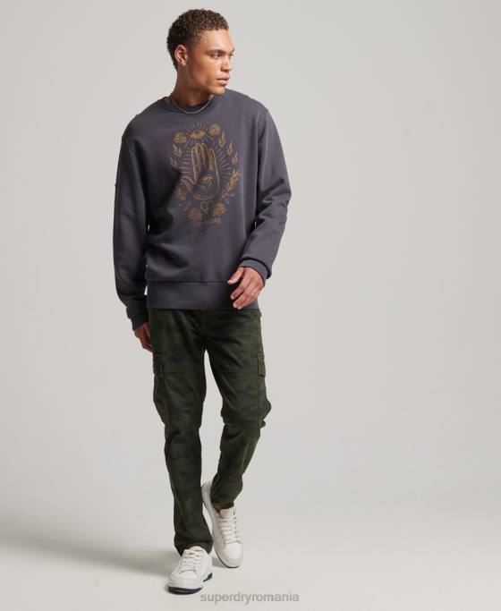 Superdry hanorac psych rock crew îmbrăcăminte gri inchis bărbați JX0Z5111