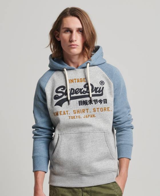 Superdry hanorac raglan din bumbac organic cu logo vintage îmbrăcăminte gri bărbați JX0Z812