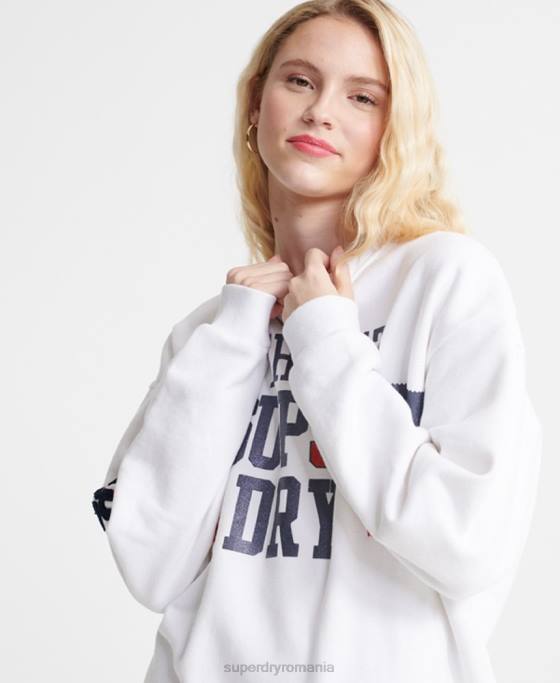 Superdry hanorac sdqb authority cu decolteu rotund îmbrăcăminte alb femei JX0Z3510