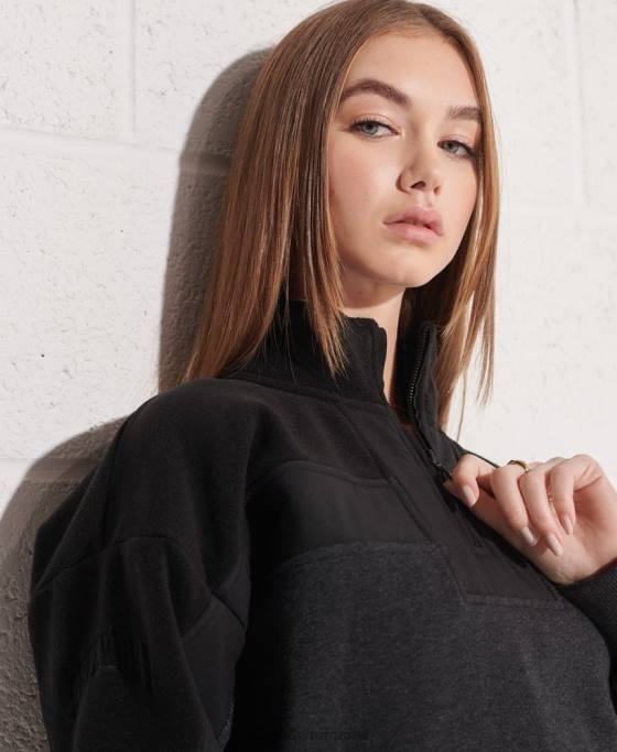 Superdry hanorac sportstyle dolman cu fermoar 1/4 îmbrăcăminte negru femei JX0Z3492