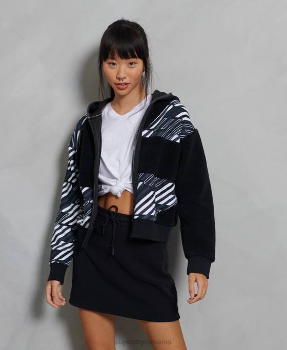 Superdry hanorac sportstyle energy rib sherpa cu fermoar îmbrăcăminte negru femei JX0Z6181