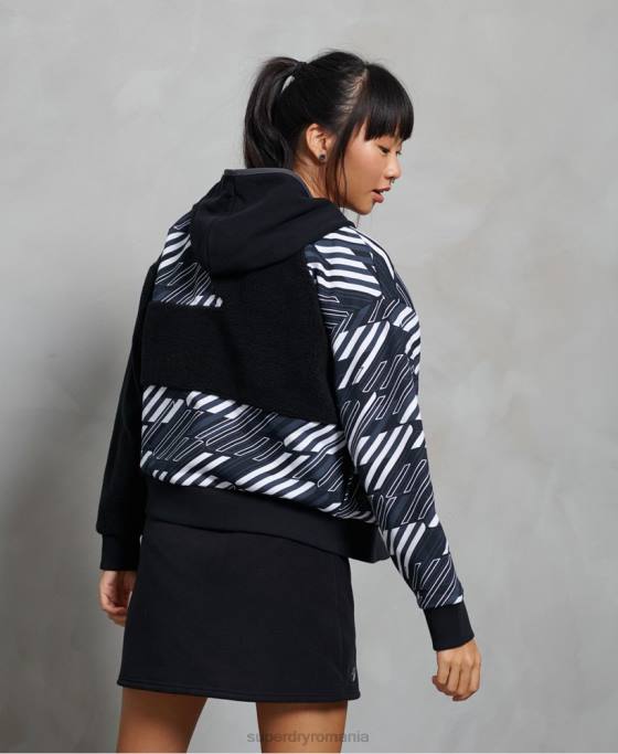 Superdry hanorac sportstyle energy rib sherpa cu fermoar îmbrăcăminte negru femei JX0Z6181
