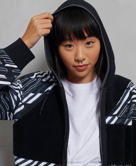 Superdry hanorac sportstyle energy rib sherpa cu fermoar îmbrăcăminte negru femei JX0Z6181