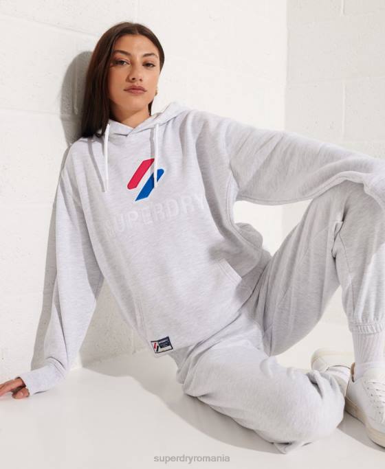 Superdry hanorac supradimensionat aplicat îmbrăcăminte gri deschis femei JX0Z3449