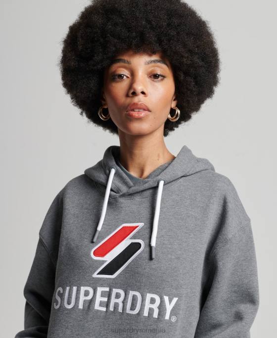 Superdry hanorac supradimensionat aplicat îmbrăcăminte gri inchis femei JX0Z3390
