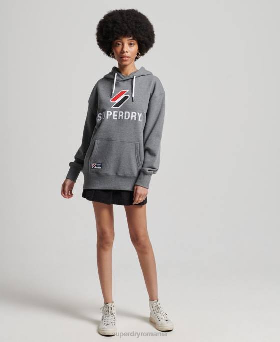 Superdry hanorac supradimensionat aplicat îmbrăcăminte gri inchis femei JX0Z3390