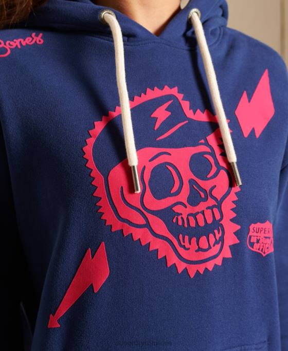 Superdry hanorac supradimensionat boho și rock îmbrăcăminte albastru femei JX0Z6141