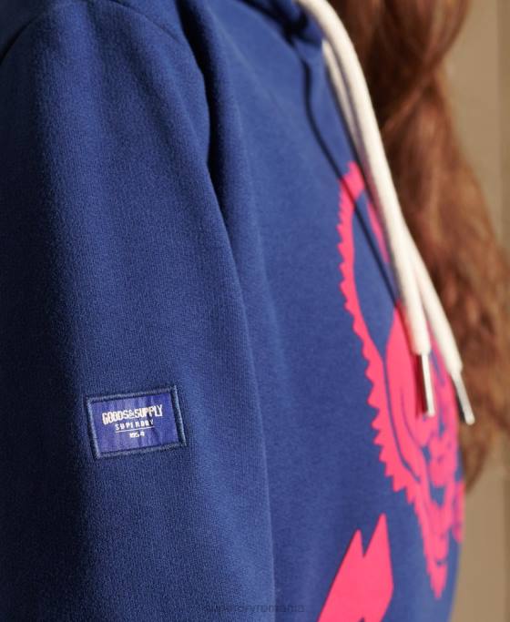 Superdry hanorac supradimensionat boho și rock îmbrăcăminte albastru femei JX0Z6141