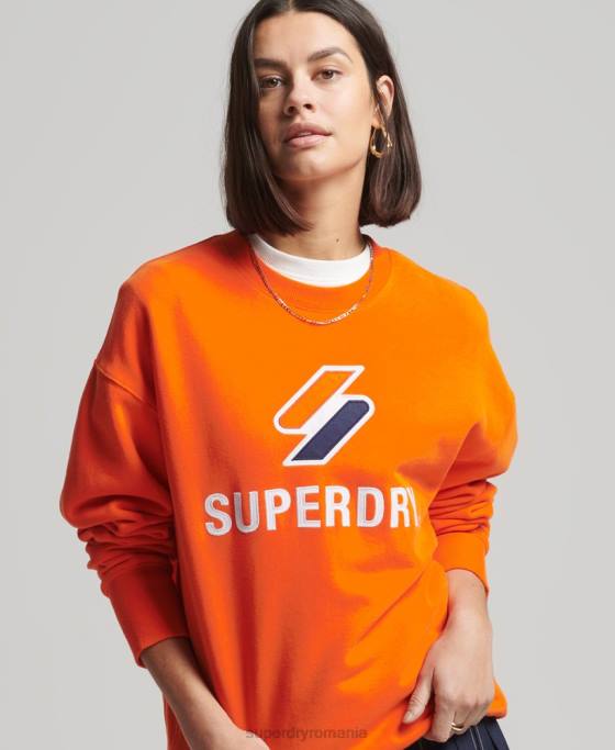 Superdry hanorac supradimensionat cu aplicații stivuite cu coduri îmbrăcăminte portocale femei JX0Z5803