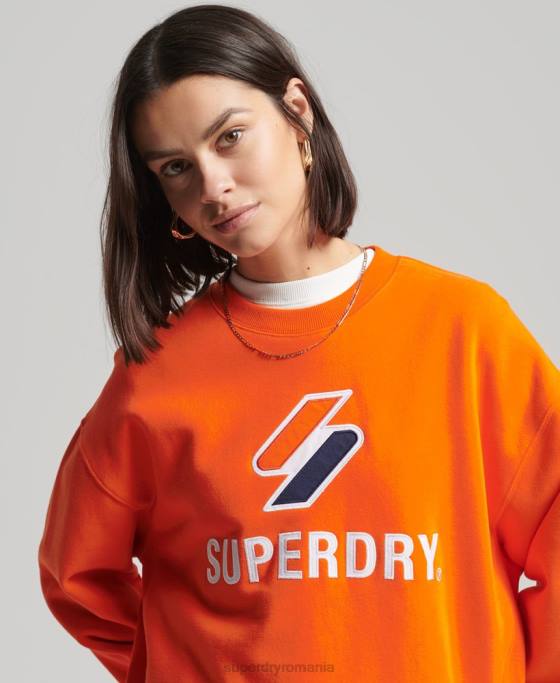 Superdry hanorac supradimensionat cu aplicații stivuite cu coduri îmbrăcăminte portocale femei JX0Z5803