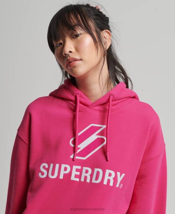 Superdry hanorac supradimensionat cu aplicații stivuite cu coduri îmbrăcăminte roz femei JX0Z3432