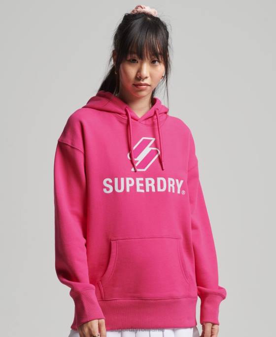 Superdry hanorac supradimensionat cu aplicații stivuite cu coduri îmbrăcăminte roz femei JX0Z3432