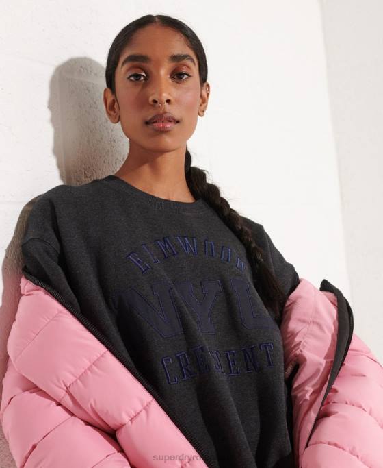 Superdry hanorac supradimensionat cu grafic pentru colegiu îmbrăcăminte gri inchis femei JX0Z6138