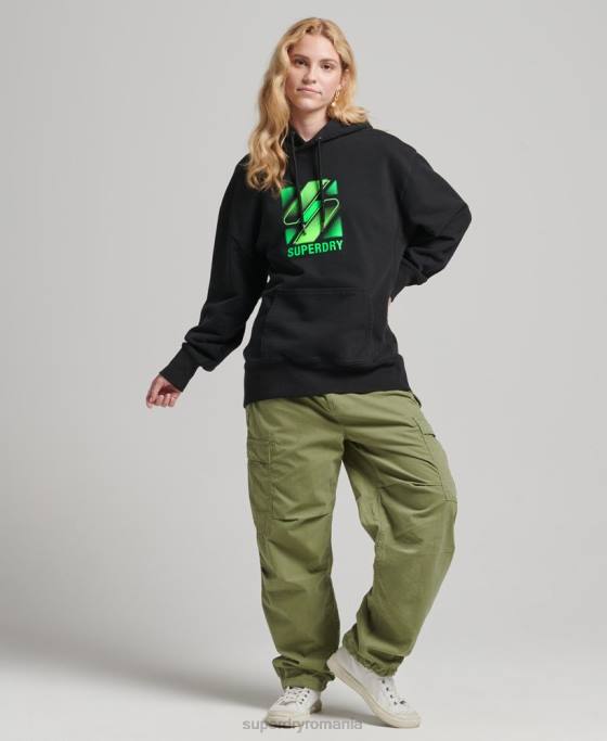 Superdry hanorac supradimensionat cu logo-ul semiton îmbrăcăminte negru femei JX0Z5923