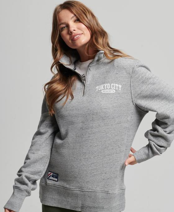 Superdry hanorac supradimensionat pentru colegiu cu jumătate de fermoar îmbrăcăminte gri deschis femei JX0Z6041