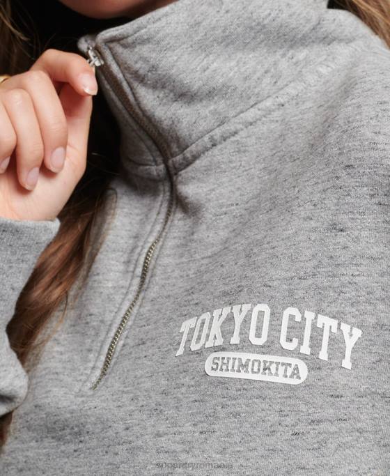 Superdry hanorac supradimensionat pentru colegiu cu jumătate de fermoar îmbrăcăminte gri deschis femei JX0Z6041