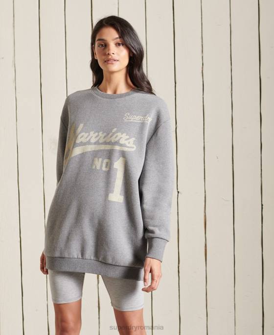 Superdry hanorac supradimensionat pentru echipaj colegial îmbrăcăminte gri inchis femei JX0Z5815