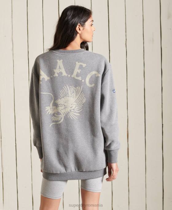 Superdry hanorac supradimensionat pentru echipaj colegial îmbrăcăminte gri inchis femei JX0Z5815